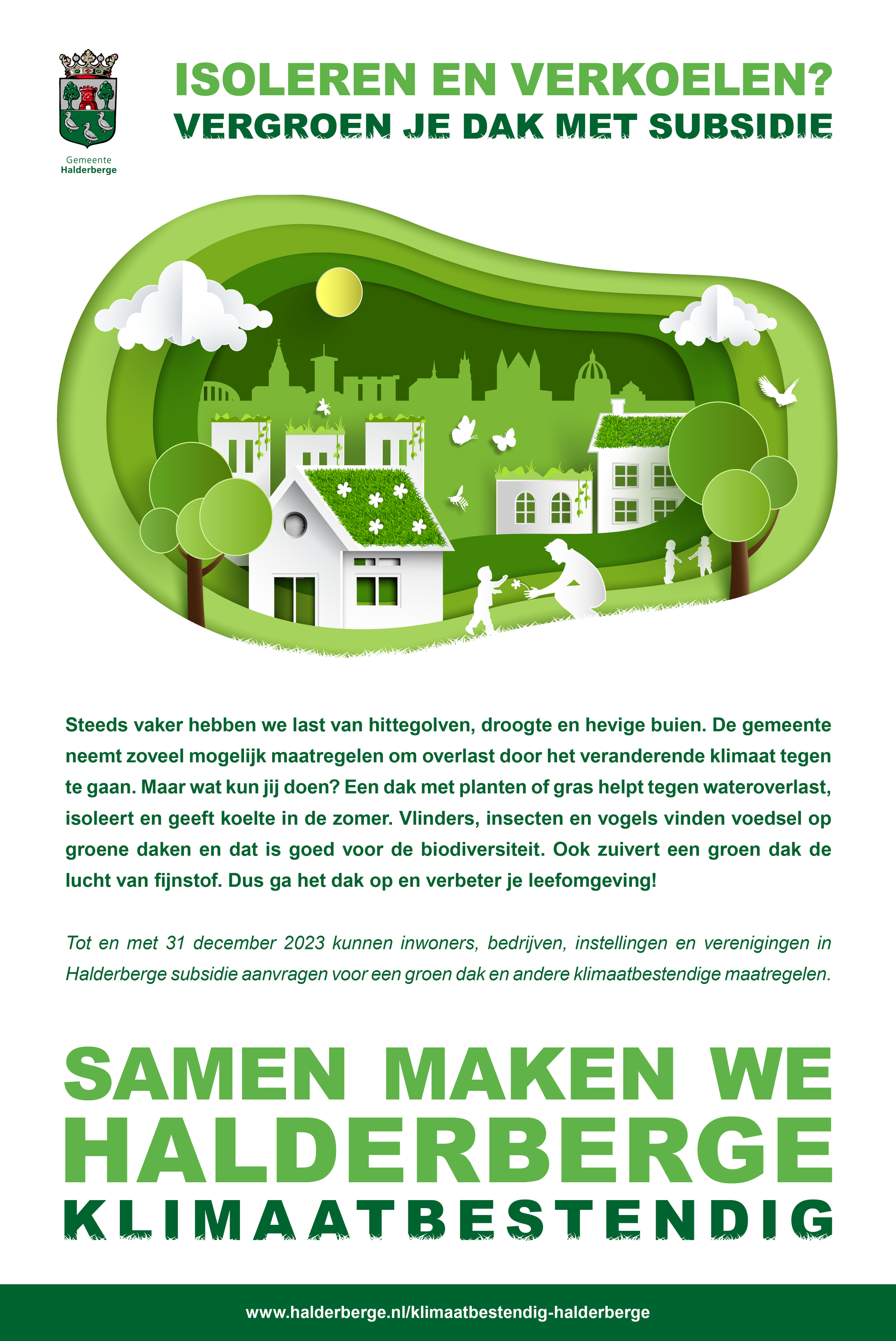 Een poster in een vreemde taal met een afbeelding van een huis en bomen.