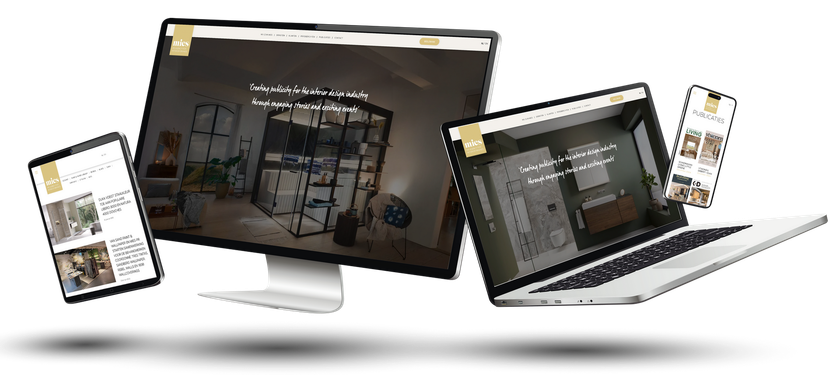 Een responsief websiteontwerp dat wordt weergegeven op een computermonitor, laptop, tablet en smartphone.