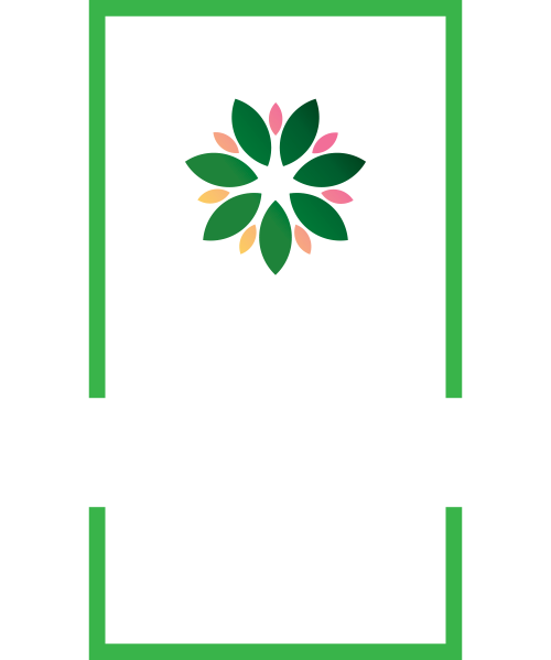 Uma moldura verde com uma flor no meio.