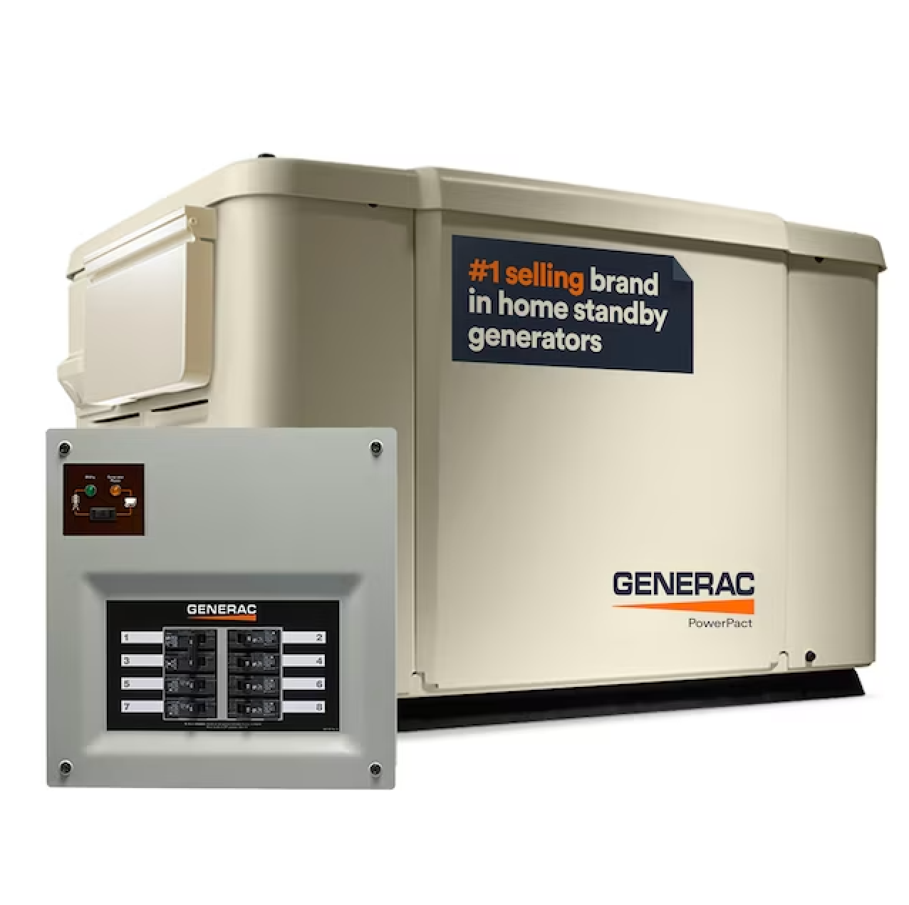 A generator with a sticker on it that says # 1 selling brand in home standby generators.