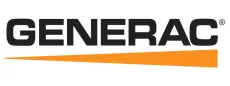 The logo for generac is orange and black and has a triangle in the middle.