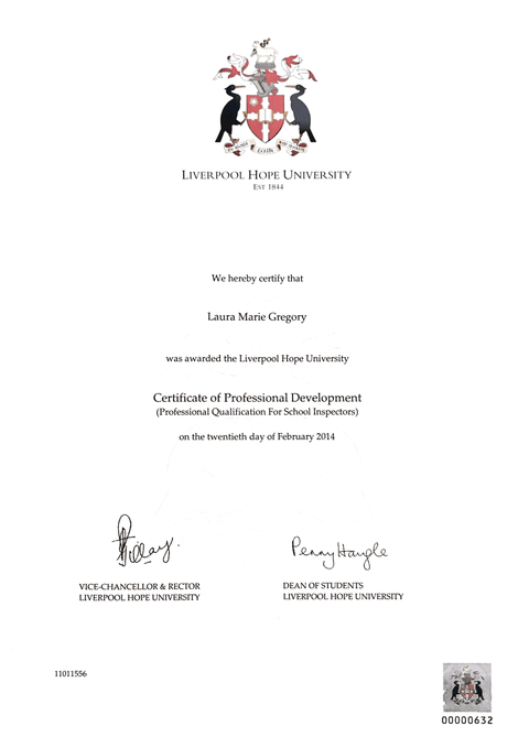 Certificate from Liverpool Hope University