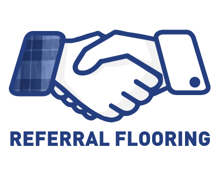 A logo for referral flooring shows a handshake between two people.
