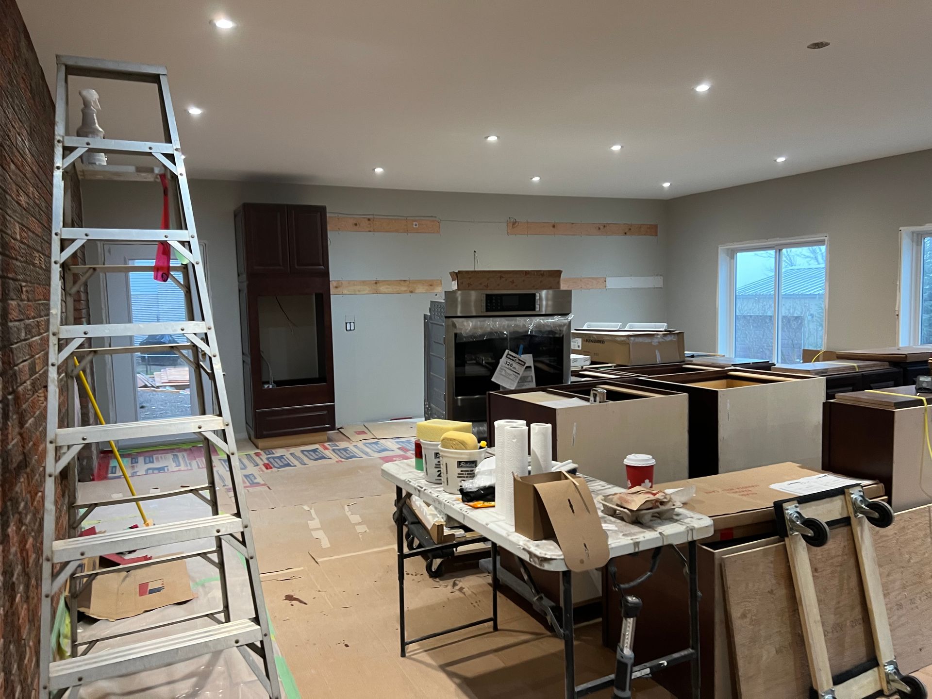 There is a ladder in the middle of the room.