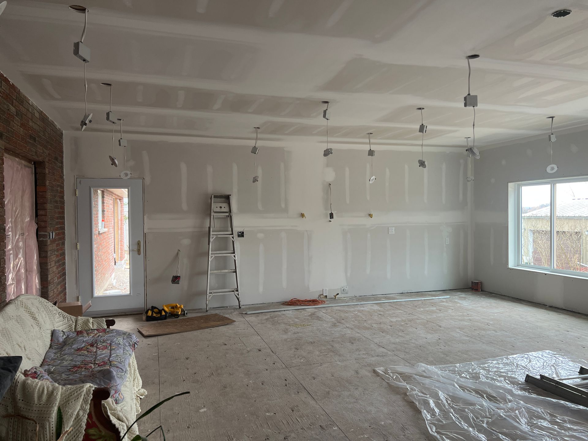 There is a ladder in the middle of the room.