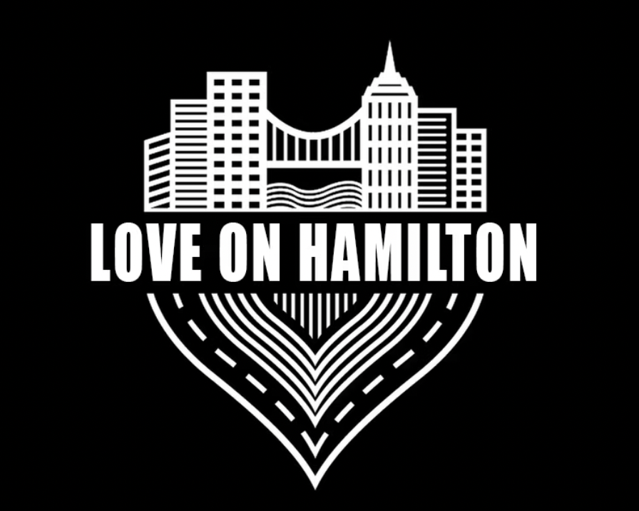 The logo for love on hamilton is white on a black background.