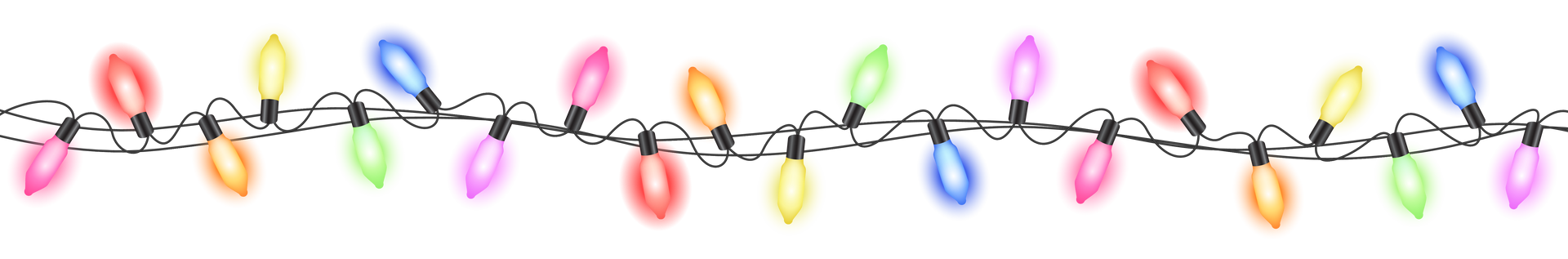 A row of colorful lights on a white background.