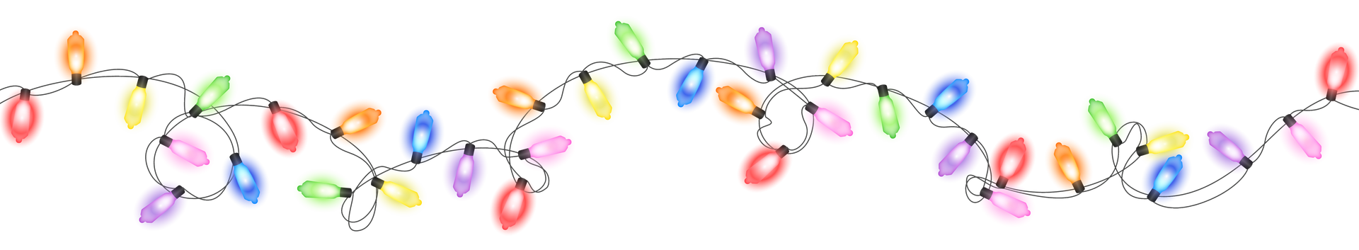 A string of colorful christmas lights on a white background.