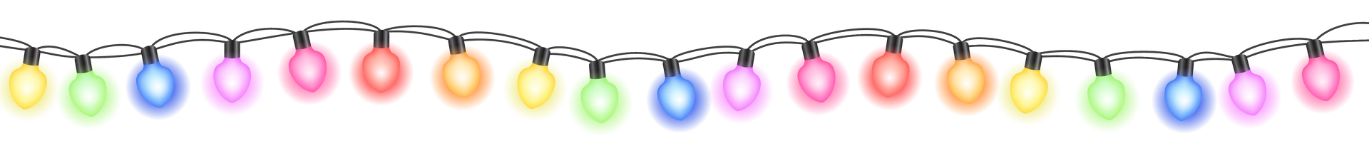 A row of glow in the dark christmas lights on a white background.
