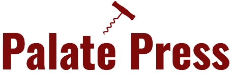 Palate Press logo with burgundy text and a corkscrew above the words.
