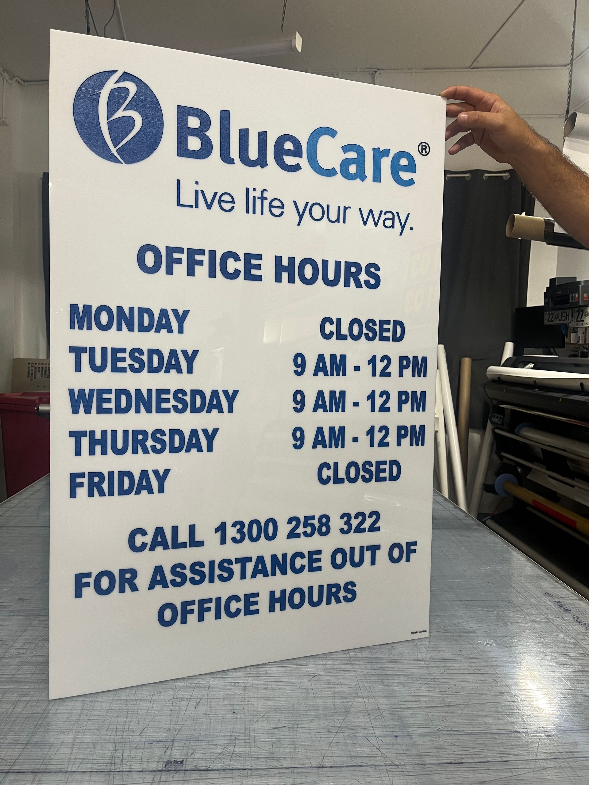 A sign that says bluecare live life your way — Global Signage In Ingham, QLD