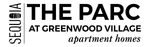 Logo for The Parc at Greenwood Village apartment homes. "Sequoia" is to the left.