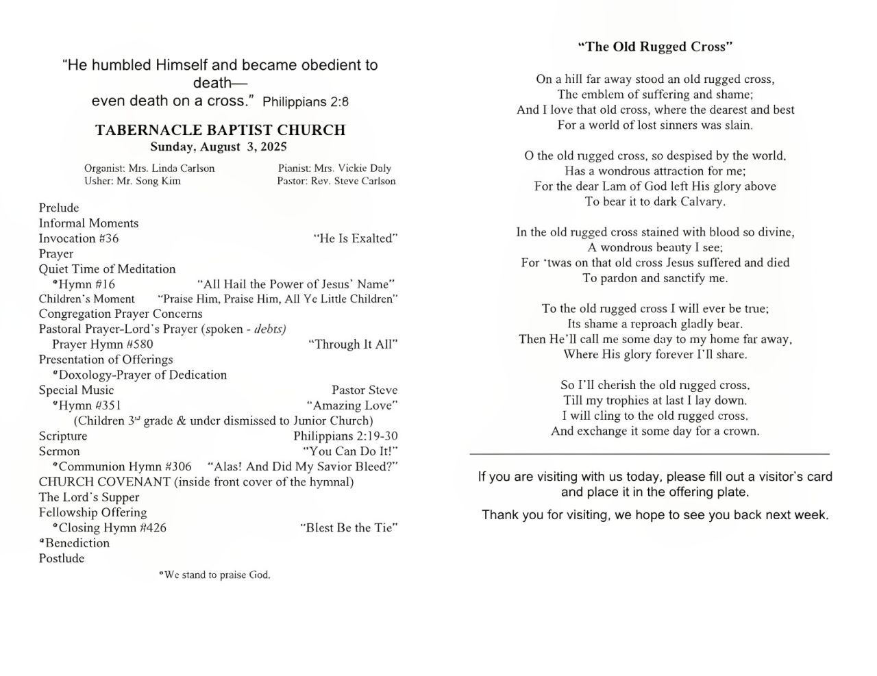 It is a pamphlet for a church service.