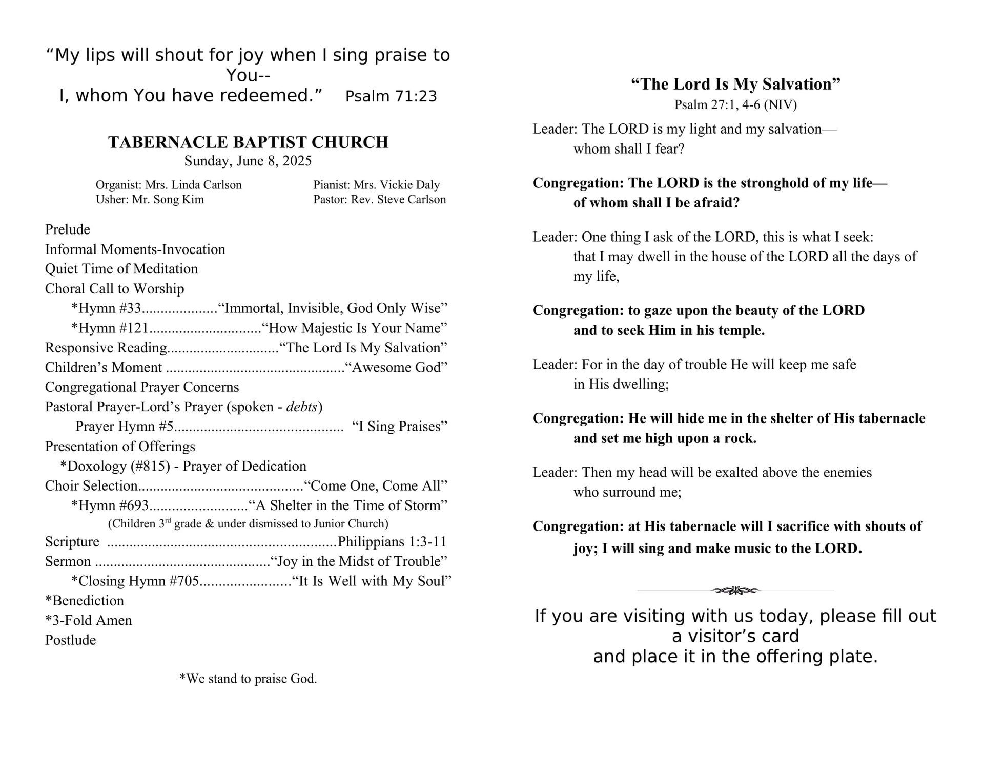 It is a pamphlet for a church service.
