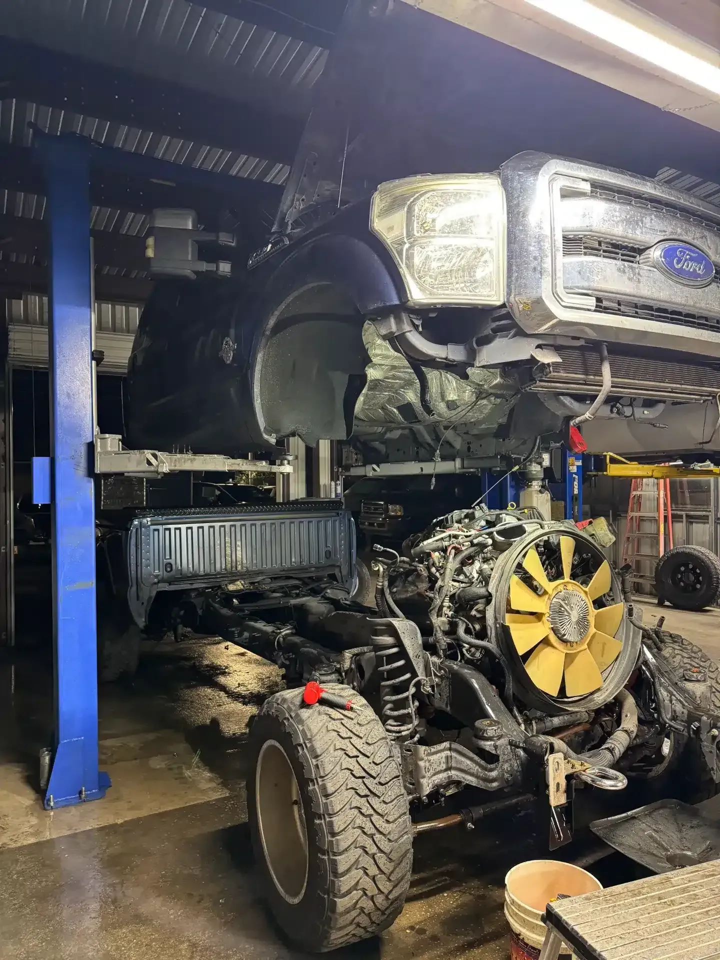 Blue Truck in Repairs in Garage | DMR Diesel Repair, Inc