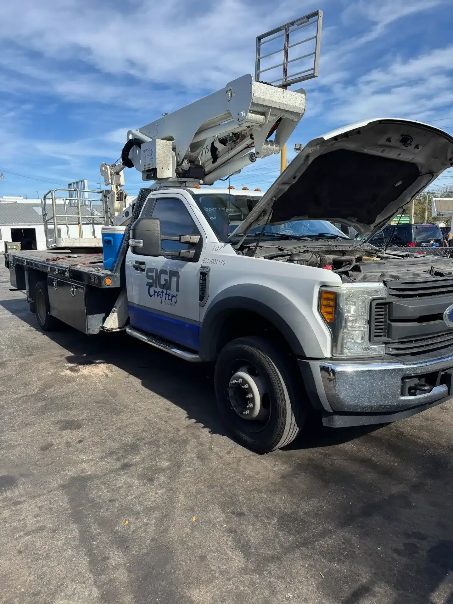 White Truck with Hood Up showing Engine | DMR Diesel Repair, Inc