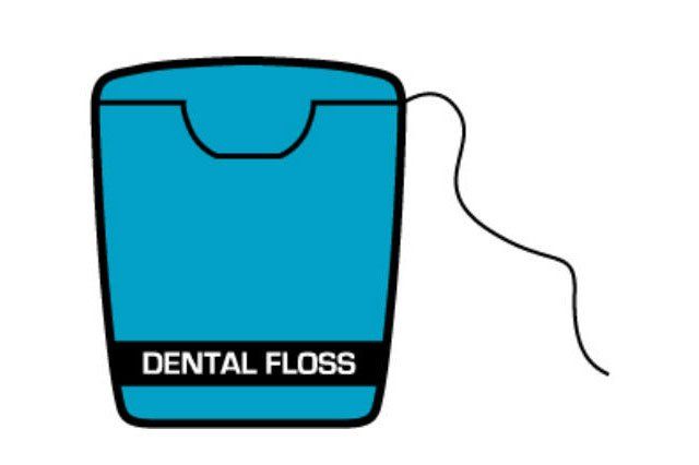 A blue box of dental floss on a white background.