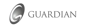 A black and white logo for guardian on a white background.