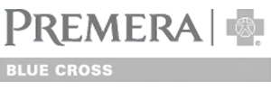 A black and white logo for premiera blue cross
