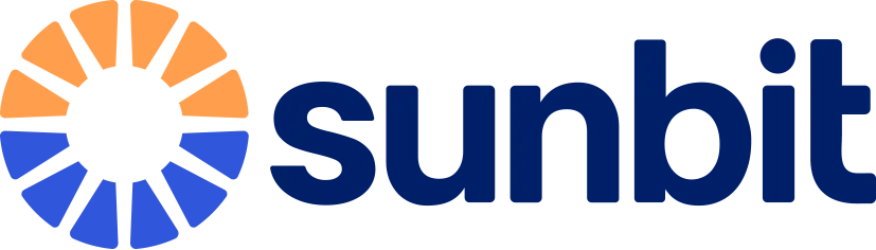 Sunbit logo with orange and blue sunburst icon and blue wordmark