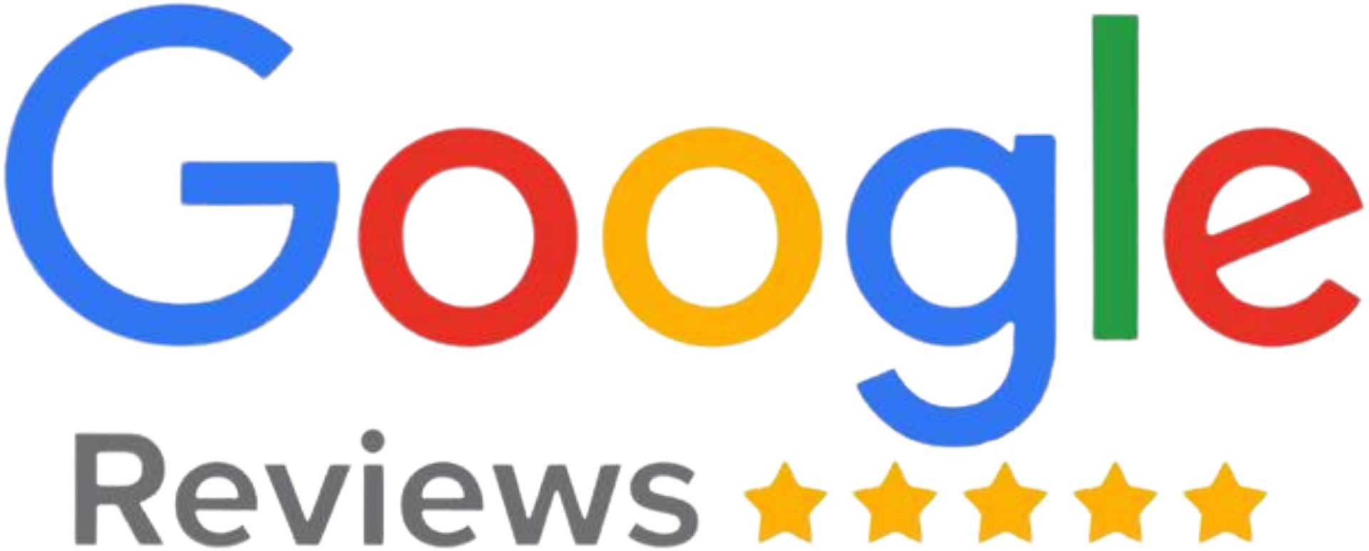 A google review logo with five stars on a white background.