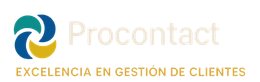 Logotipo de Procontact, empresa de gestión de clientes. Incluye un símbolo en espiral y texto en español.