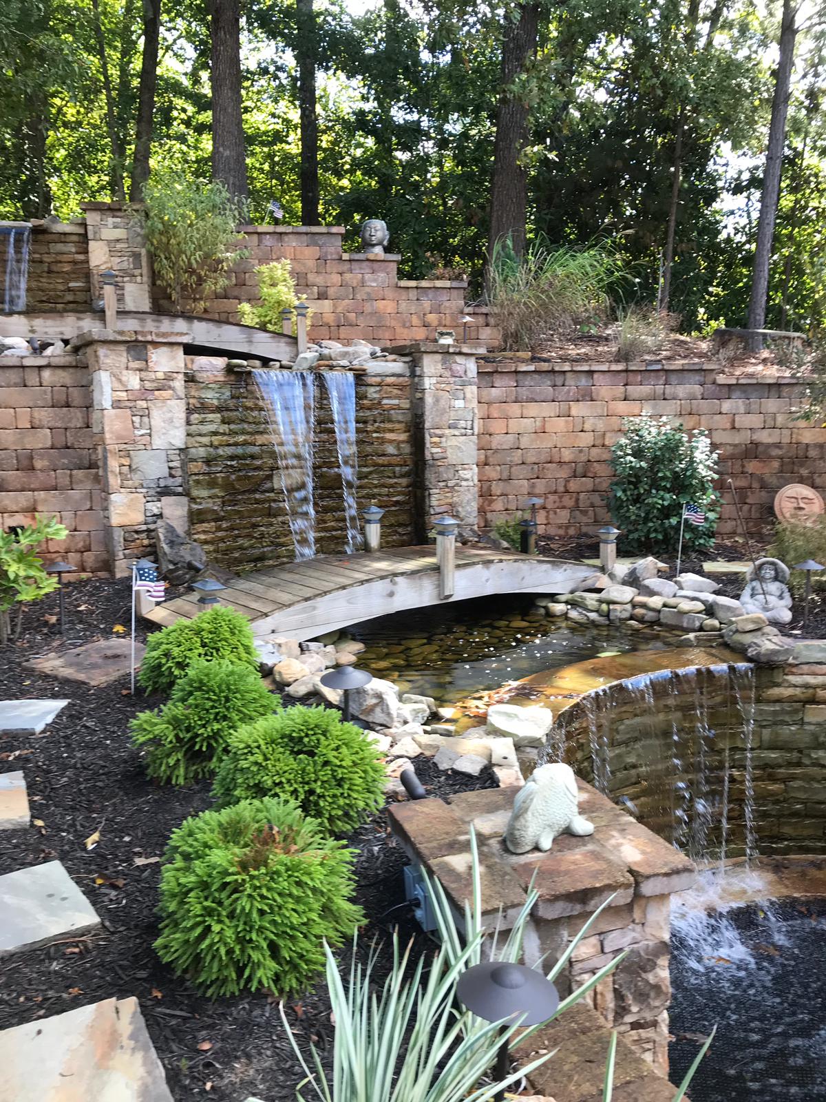 Bridge and a Waterfall Landscape — Dawsonville, GA — Dixie Landscapes