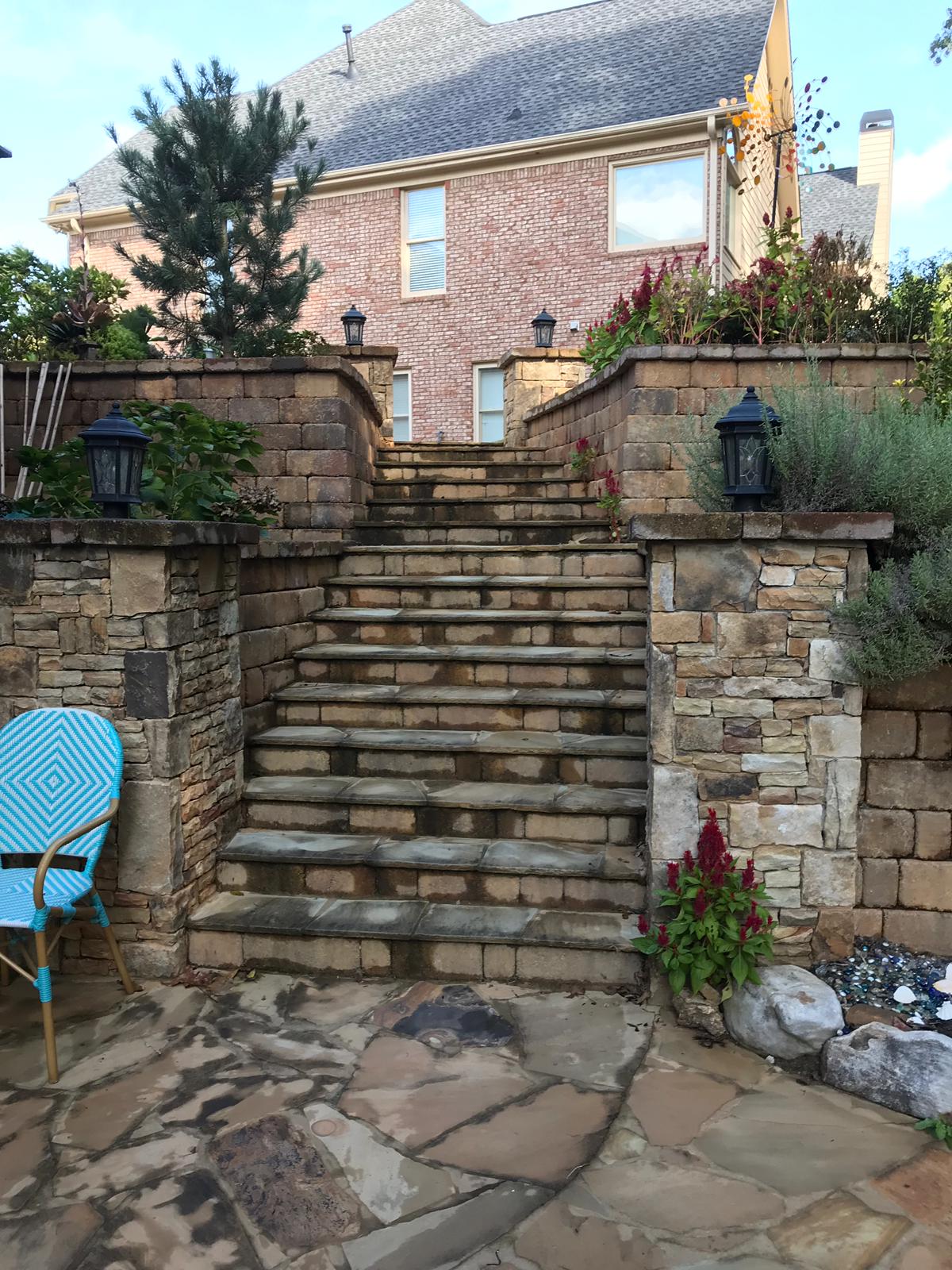 Stone Stairs and Lamp Post — Dawsonville, GA — Dixie Landscapes