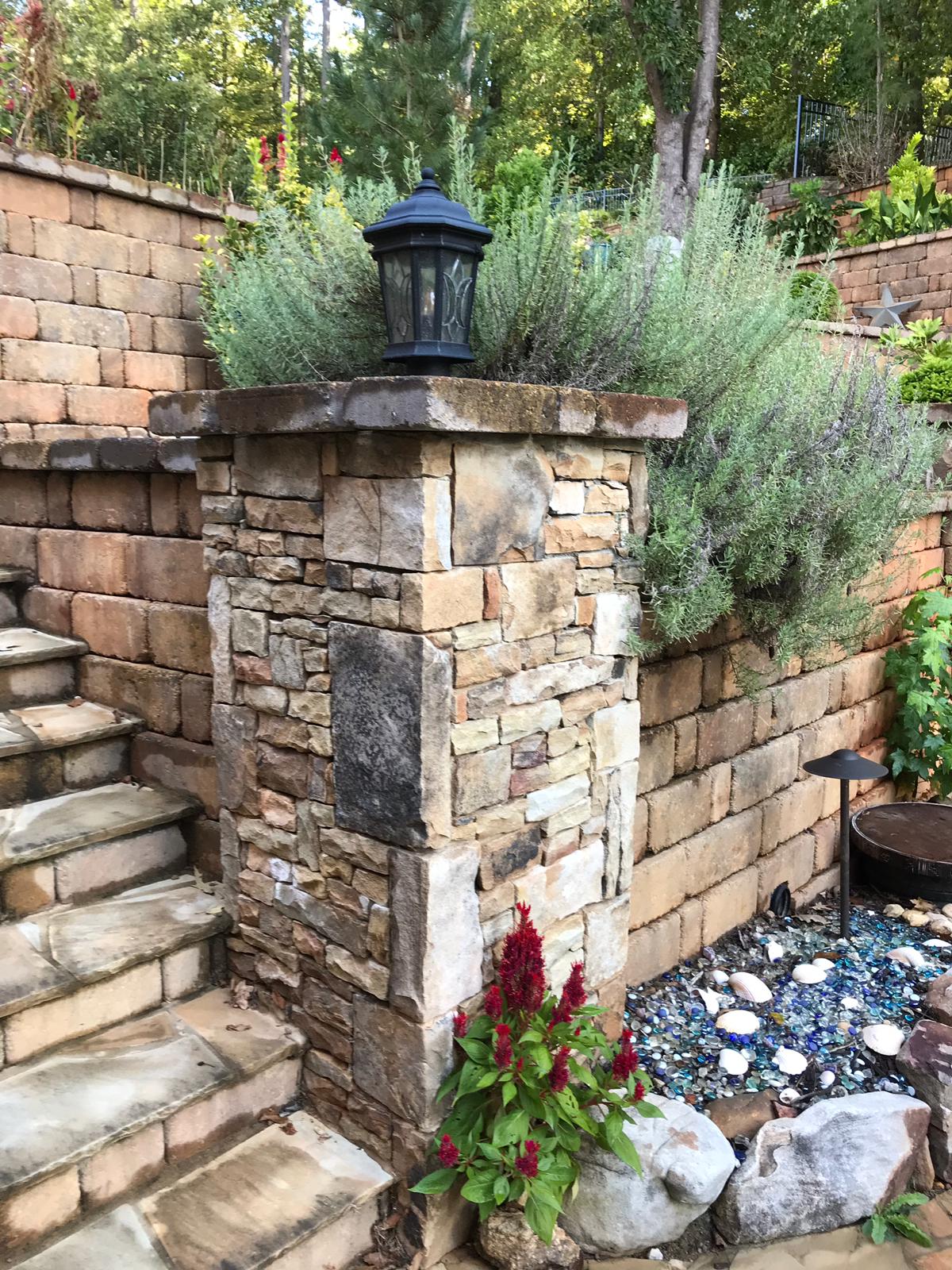 Wall Post and Stone Stairs — Dawsonville, GA — Dixie Landscapes