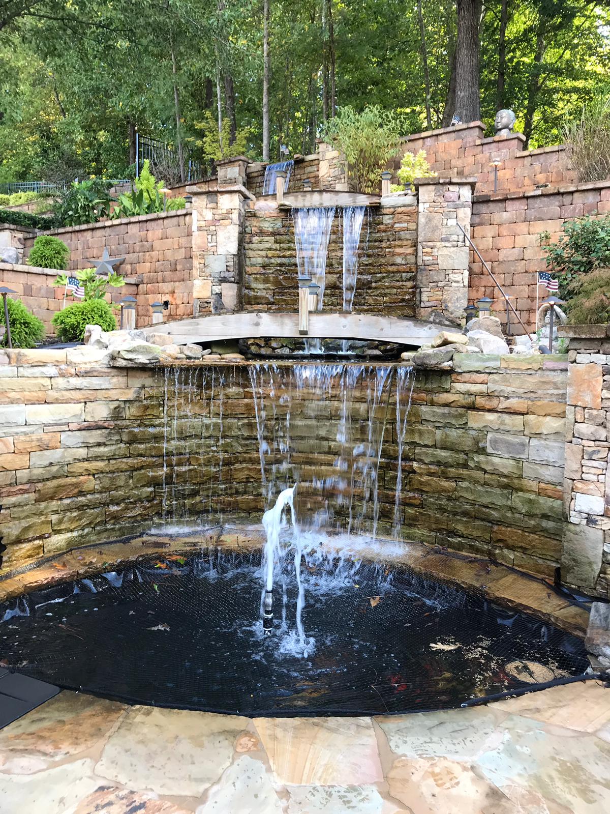 Fish Pond with Double Waterfall — Dawsonville, GA — Dixie Landscapes