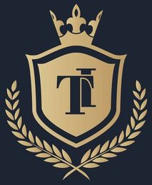 The letter T is on a shield with a crown and laurel wreath.