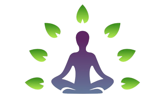 A person in a lotus position with green leaves around them