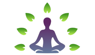 A person in a lotus position with green leaves around them