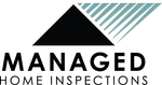 The logo for managed home inspections is a stylized roof with rain beating down on it but protected from elements.