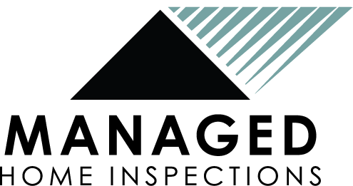 The logo for managed home inspections is a stylized roof with rain beating down on it but protected from elements.