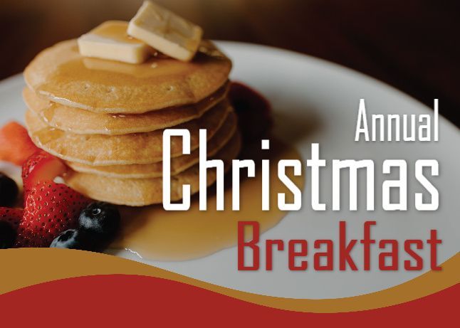 A christmas morning breakfast logo with a candle and holly