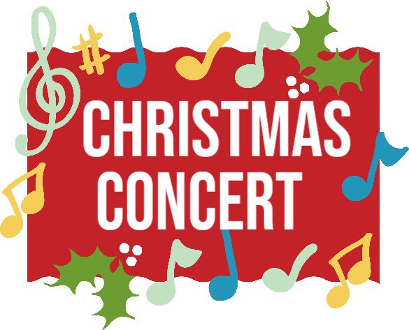 A christmas cantata logo with music notes and holly