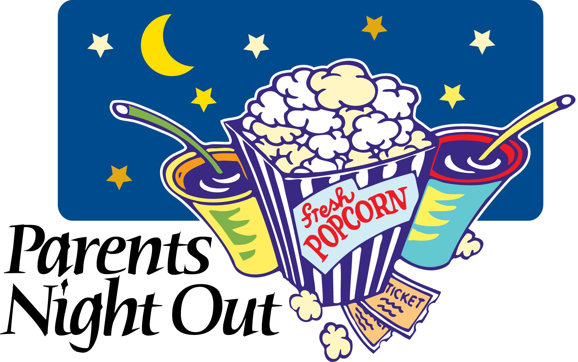 A blue christmas poster with snowy trees in the background