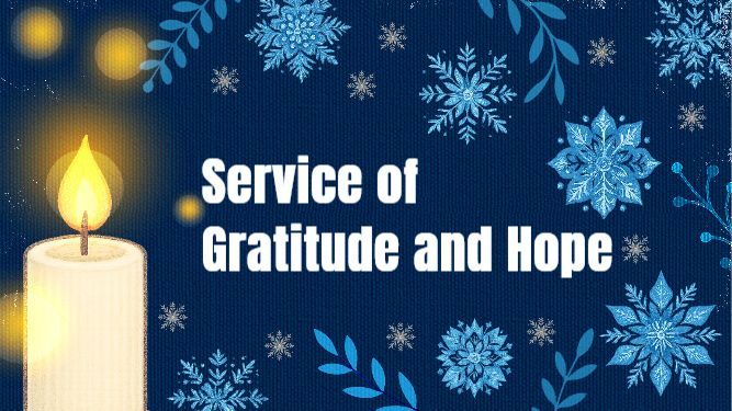 A blue christmas poster with snowy trees in the background