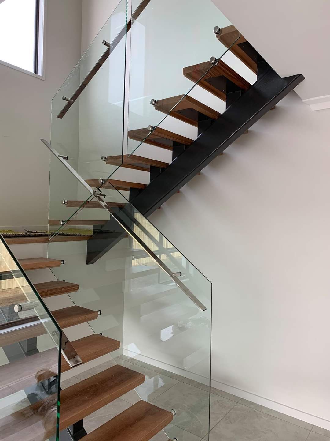 Wooden Stairs And Glass Balustrades — Local Glaziers in Eton, QLD
