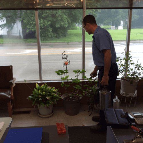 Exterminator Contractor Spraying Plants - Pest Control Services in Decatur, IL