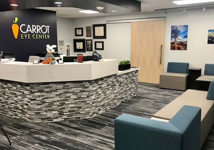 Carrot Eye Center interior design of reception desk and waiting area