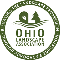 The logo for the ohio landscape association is green and white