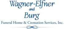 Logo of Wagner-Elfner and Burg Funeral Home & Cremation Services, Inc. in blue script