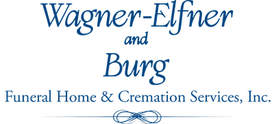 Logo for Wagner-Elfner and Burg Funeral Home & Cremation Services, Inc. in blue script.