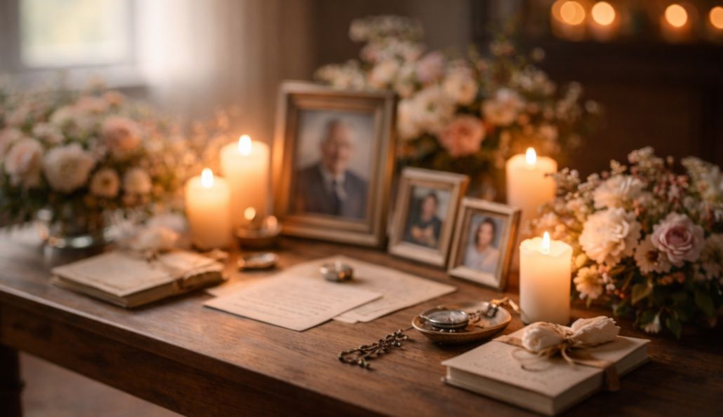 meaningful remembrance items such as framed photos in Red Lion