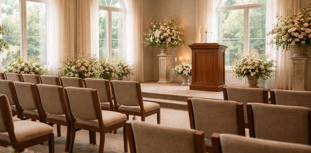 funeral home interior with a bright spacious chapel in Dallastown