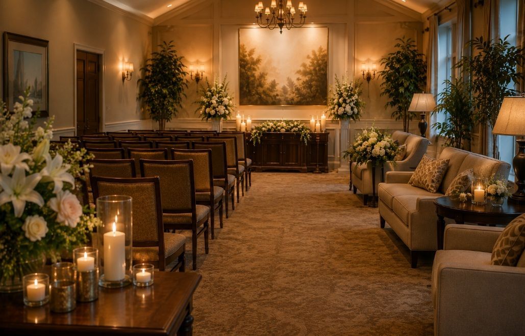 Warm and welcoming chapel interior at funeral Homes in Red Lion, PA