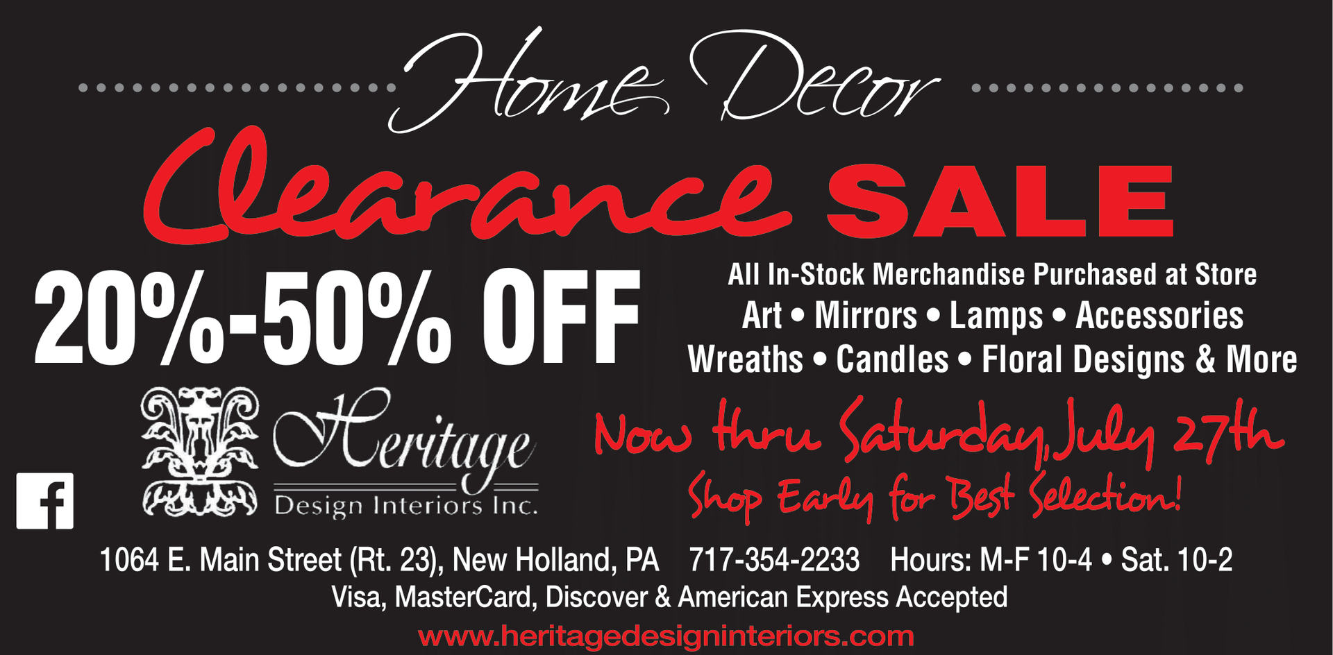 An advertisement for a home decor clearance sale