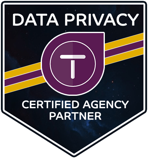 A badge that says data privacy certified agency partner
